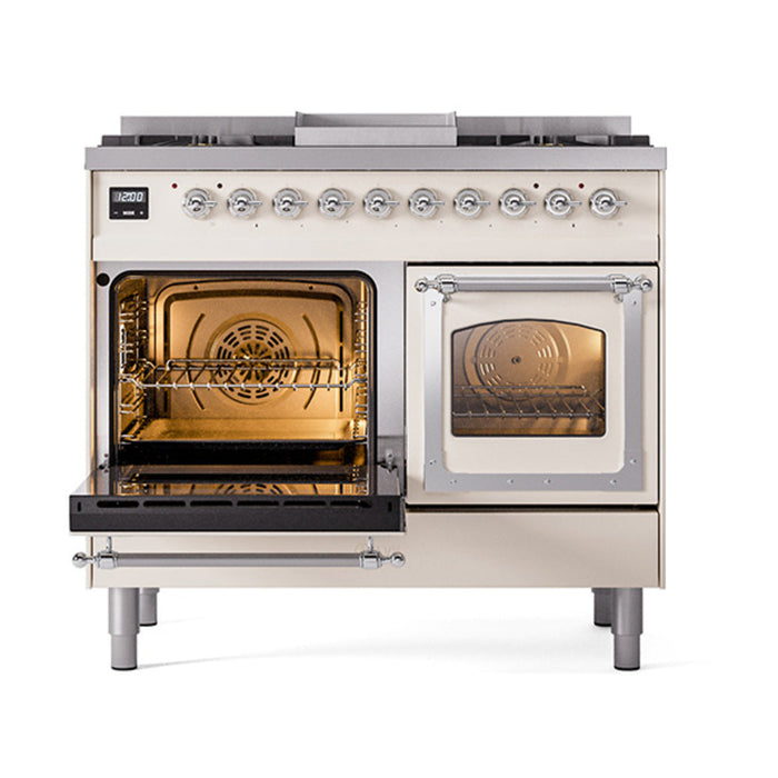 ILVE Nostalgie II Noblesse 40" Dual Fuel Range with 9 Sealed Burners + Griddle, Triple Glass Door - UND40FNMP