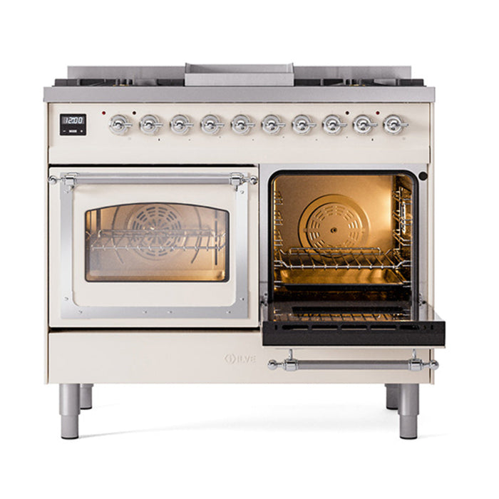 ILVE Nostalgie II Noblesse 40" Dual Fuel Range with 9 Sealed Burners + Griddle, Triple Glass Door - UND40FNMP