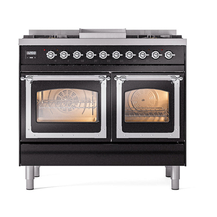 ILVE Nostalgie II Noblesse 40" Dual Fuel Range with 9 Sealed Burners + Griddle, Triple Glass Door - UND40FNMP