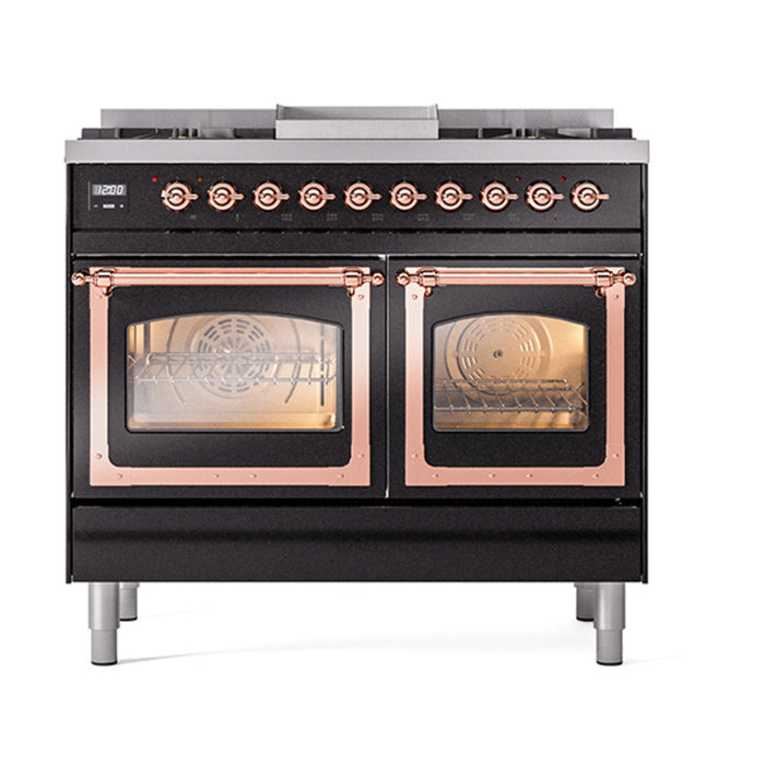 ILVE Nostalgie II Noblesse 40" Dual Fuel Range with 9 Sealed Burners + Griddle, Triple Glass Door - UND40FNMP