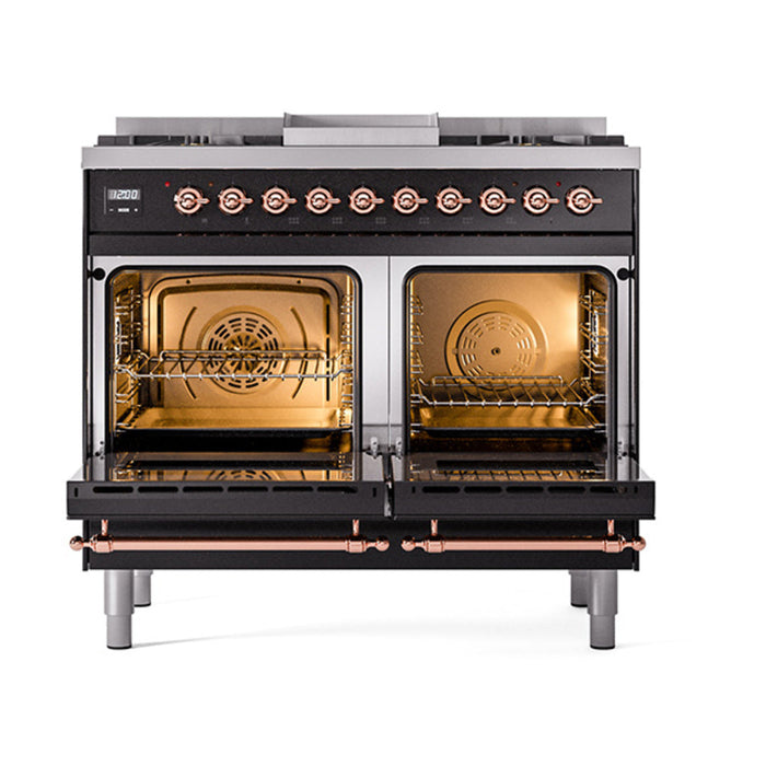 ILVE Nostalgie II Noblesse 40" Dual Fuel Range with 9 Sealed Burners + Griddle, Triple Glass Door - UND40FNMP