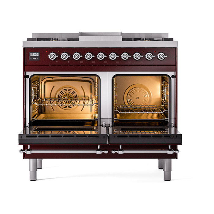 ILVE Nostalgie II Noblesse 40" Dual Fuel Range with 9 Sealed Burners + Griddle, Triple Glass Door - UND40FNMP