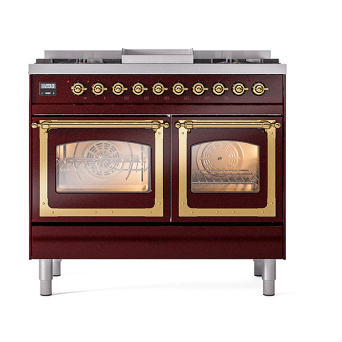 ILVE Nostalgie II Noblesse 40" Dual Fuel Range with 9 Sealed Burners + Griddle, Triple Glass Door - UND40FNMP