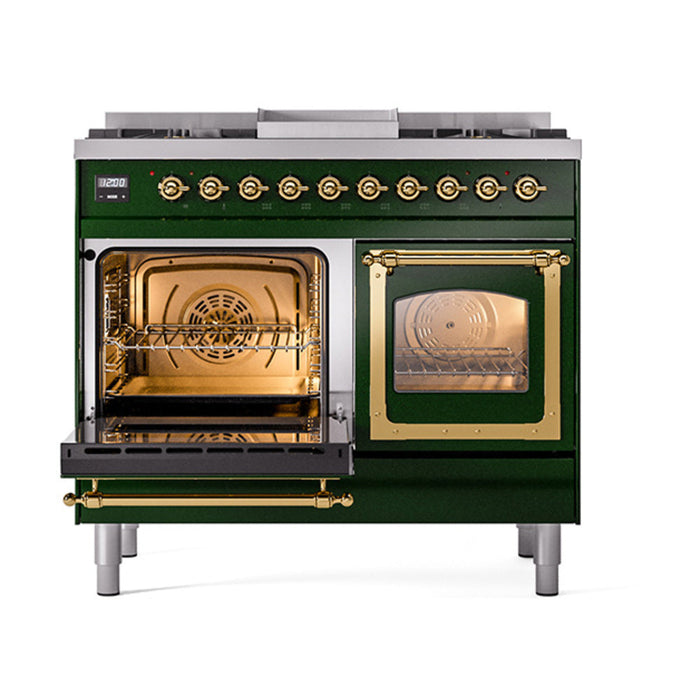 ILVE Nostalgie II Noblesse 40" Dual Fuel Range with 9 Sealed Burners + Griddle, Triple Glass Door - UND40FNMP