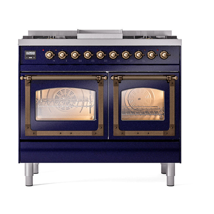 ILVE Nostalgie II Noblesse 40" Dual Fuel Range with 9 Sealed Burners + Griddle, Triple Glass Door - UND40FNMP