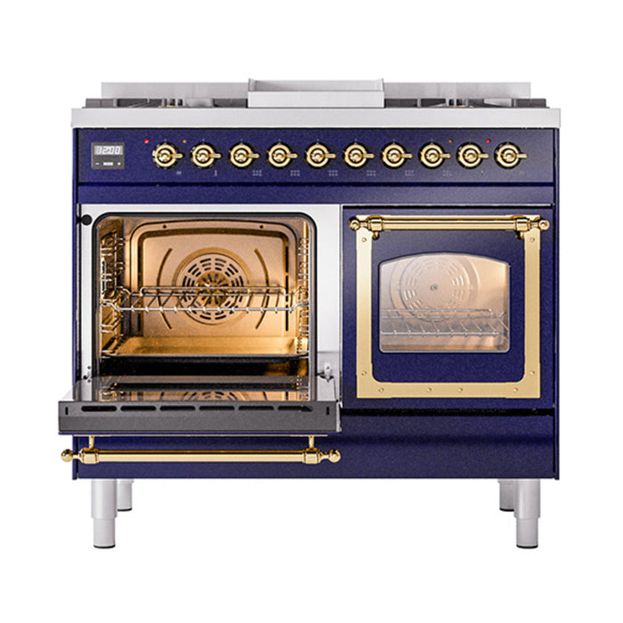 ILVE Nostalgie II Noblesse 40" Dual Fuel Range with 9 Sealed Burners + Griddle, Triple Glass Door - UND40FNMP