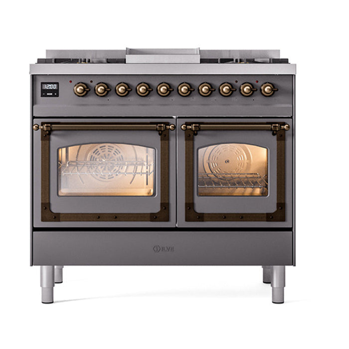 ILVE Nostalgie II Noblesse 40" Dual Fuel Range with 9 Sealed Burners + Griddle, Triple Glass Door - UND40FNMP