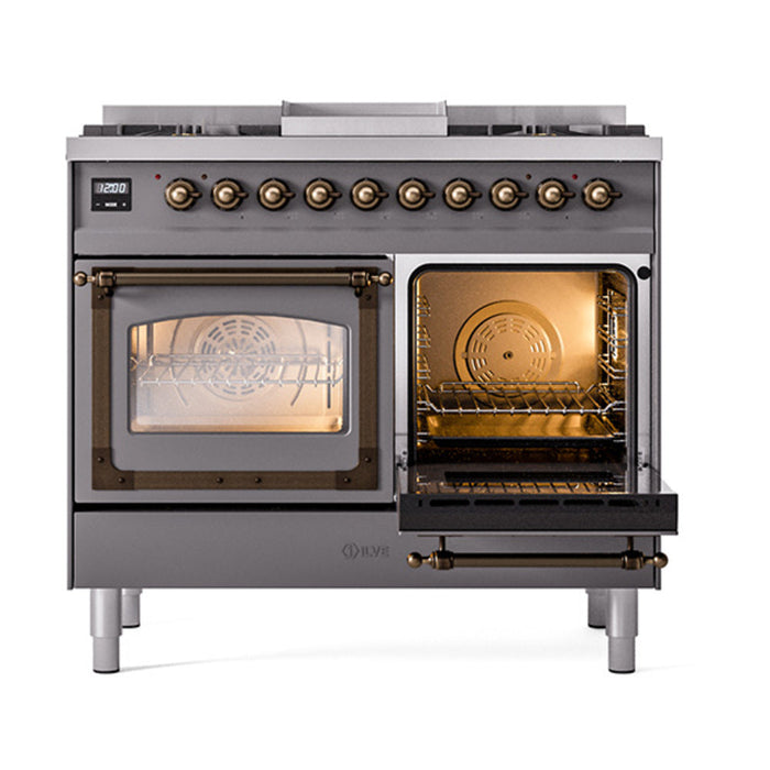 ILVE Nostalgie II Noblesse 40" Dual Fuel Range with 9 Sealed Burners + Griddle, Triple Glass Door - UND40FNMP