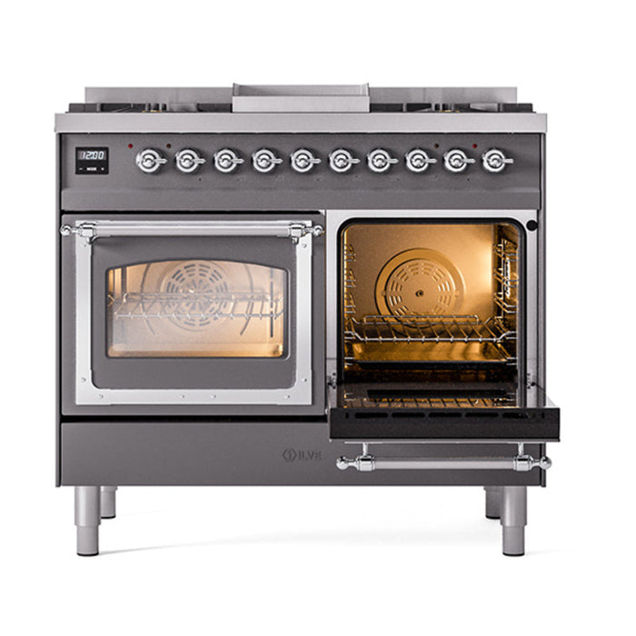 ILVE Nostalgie II Noblesse 40" Dual Fuel Range with 9 Sealed Burners + Griddle, Triple Glass Door - UND40FNMP