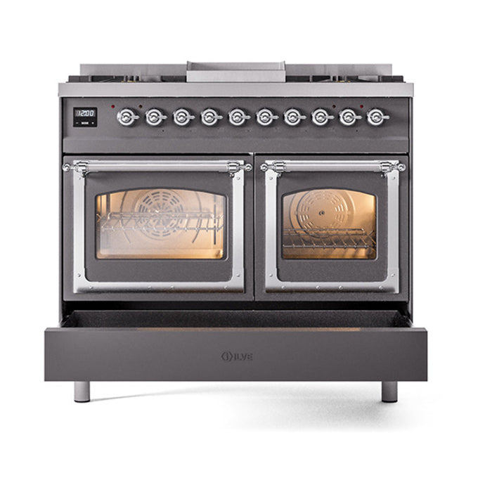 ILVE Nostalgie II Noblesse 40" Dual Fuel Range with 9 Sealed Burners + Griddle, Triple Glass Door - UND40FNMP