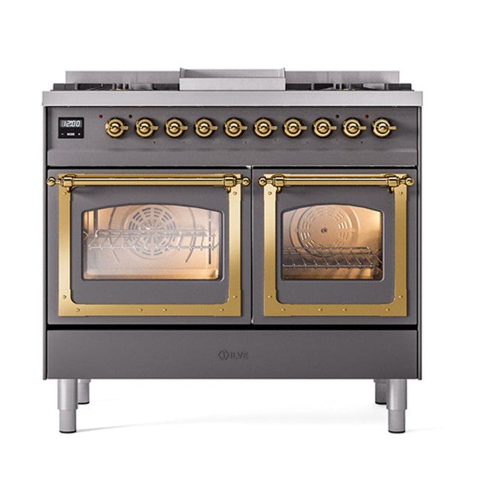 ILVE Nostalgie II Noblesse 40" Dual Fuel Range with 9 Sealed Burners + Griddle, Triple Glass Door - UND40FNMP