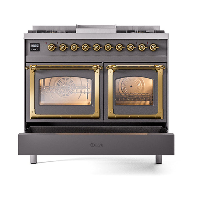 ILVE Nostalgie II Noblesse 40" Dual Fuel Range with 9 Sealed Burners + Griddle, Triple Glass Door - UND40FNMP