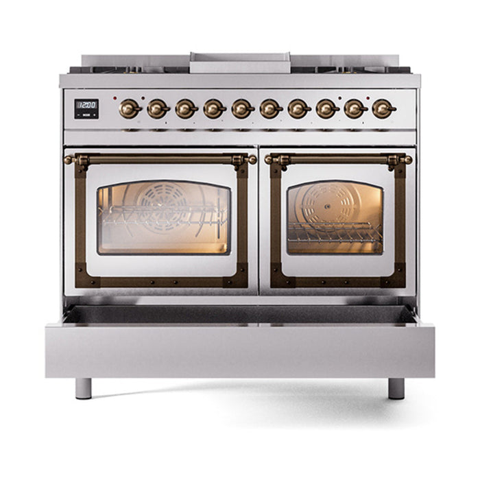 ILVE Nostalgie II Noblesse 40" Dual Fuel Range with 9 Sealed Burners + Griddle, Triple Glass Door - UND40FNMP