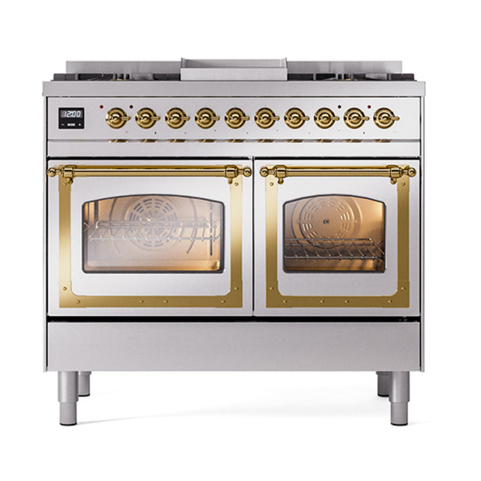 ILVE Nostalgie II Noblesse 40" Dual Fuel Range with 9 Sealed Burners + Griddle, Triple Glass Door - UND40FNMP