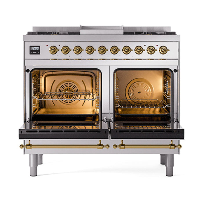 ILVE Nostalgie II Noblesse 40" Dual Fuel Range with 9 Sealed Burners + Griddle, Triple Glass Door - UND40FNMP