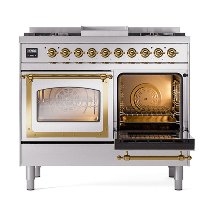 ILVE Nostalgie II Noblesse 40" Dual Fuel Range with 9 Sealed Burners + Griddle, Triple Glass Door - UND40FNMP