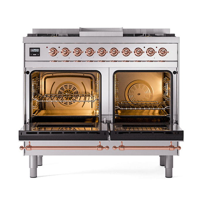 ILVE Nostalgie II Noblesse 40" Dual Fuel Range with 9 Sealed Burners + Griddle, Triple Glass Door - UND40FNMP