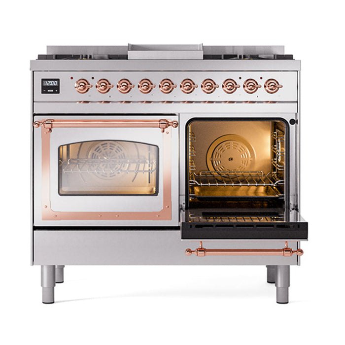 ILVE Nostalgie II Noblesse 40" Dual Fuel Range with 9 Sealed Burners + Griddle, Triple Glass Door - UND40FNMP