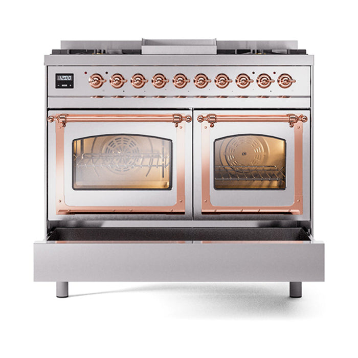 ILVE Nostalgie II Noblesse 40" Dual Fuel Range with 9 Sealed Burners + Griddle, Triple Glass Door - UND40FNMP