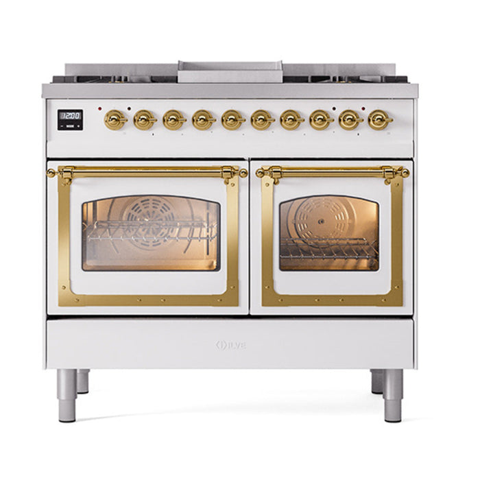 ILVE Nostalgie II Noblesse 40" Dual Fuel Range with 9 Sealed Burners + Griddle, Triple Glass Door - UND40FNMP