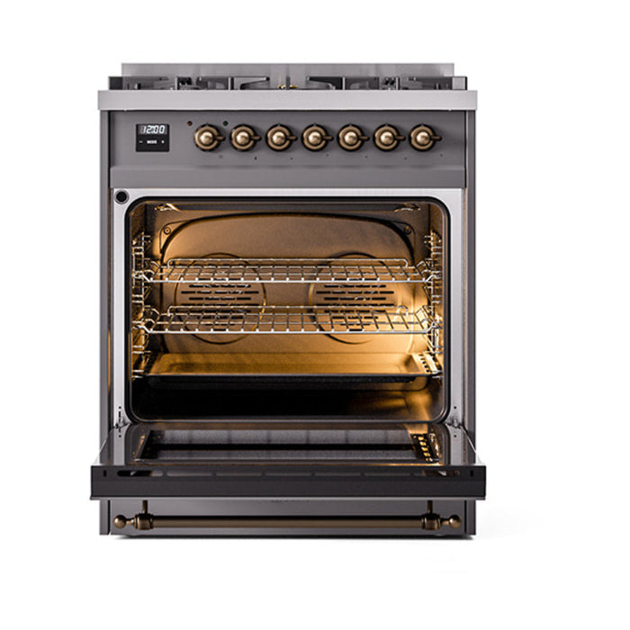 ILVE 30" Nostalgie II Dual Fuel Range with 5 Sealed Burners, Triple Glass Door- UP30NMP