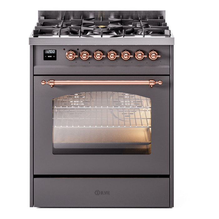 ILVE 30" Nostalgie II Dual Fuel Range with 5 Sealed Burners, Triple Glass Door- UP30NMP