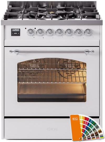 ILVE Nostalgie II 30" Dual Fuel Propane Gas Range in RAL Custom Color with Chrome Trim, UP30NMPRACLP