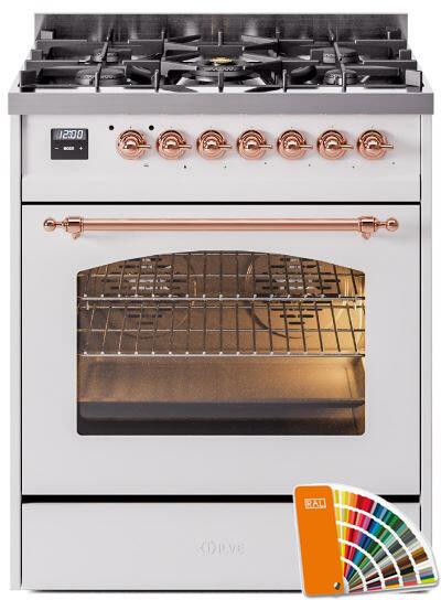 ILVE Nostalgie II 30" Dual Fuel Propane Gas Range in RAL Custom Color with Copper Trim, UP30NMPRAPLP