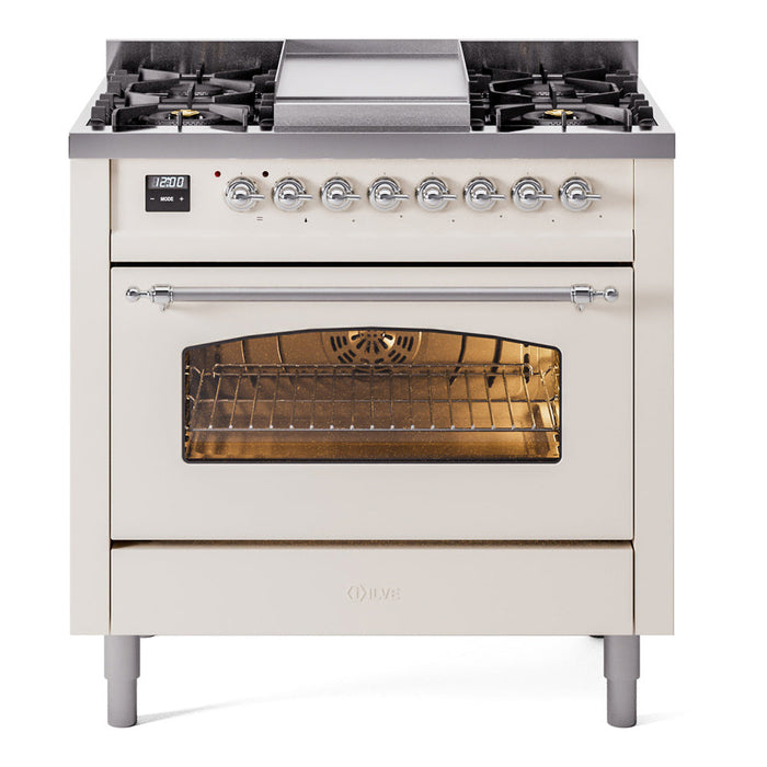 ILVE 36" Nostalgie II Dual Fuel Range with 6 Burners + Fry Top - UP36FNMP