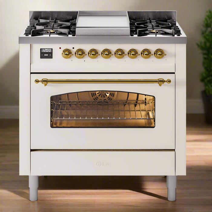 ILVE 36" Nostalgie II Dual Fuel Range with 6 Burners + Fry Top - UP36FNMP