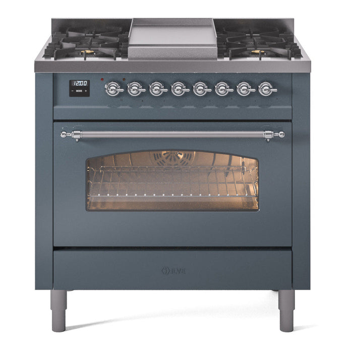 ILVE 36" Nostalgie II Dual Fuel Range with 6 Burners + Fry Top - UP36FNMP