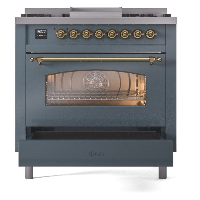 ILVE 36" Nostalgie II Dual Fuel Range with 6 Burners + Fry Top - UP36FNMP