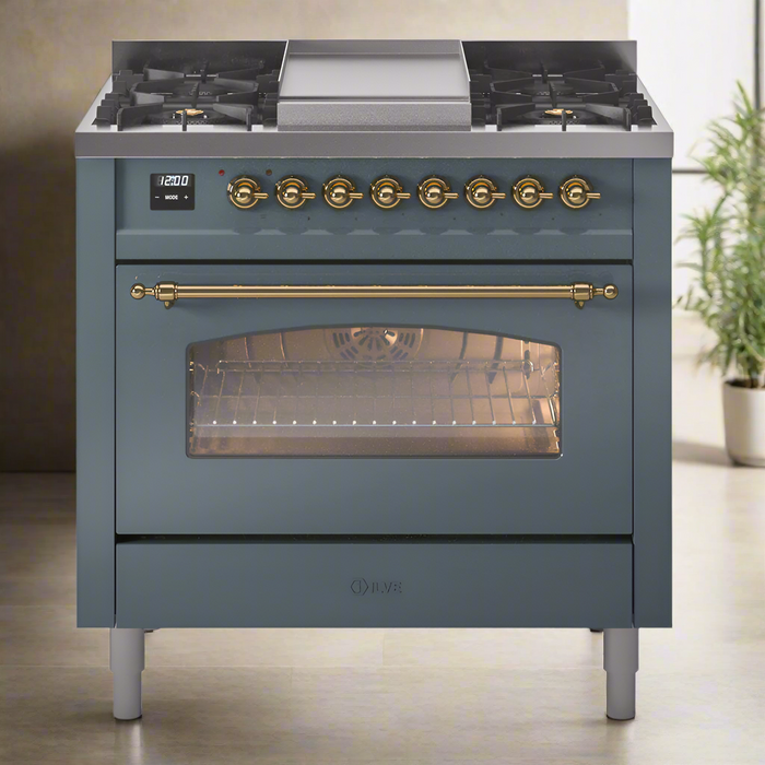 ILVE 36" Nostalgie II Dual Fuel Range with 6 Burners + Fry Top - UP36FNMP