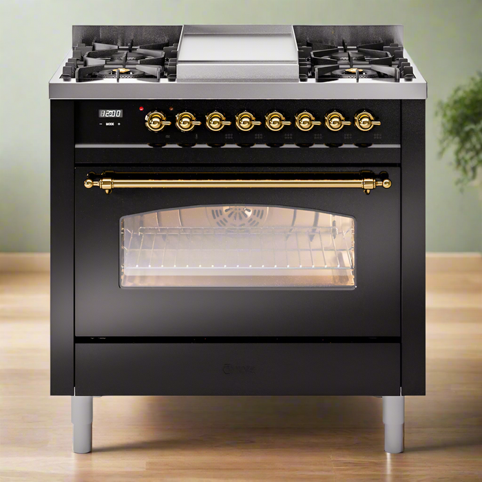 ILVE 36" Nostalgie II Dual Fuel Range with 6 Burners + Fry Top - UP36FNMP