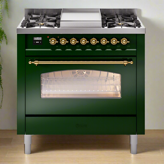 ILVE 36" Nostalgie II Dual Fuel Range with 6 Burners + Fry Top - UP36FNMP