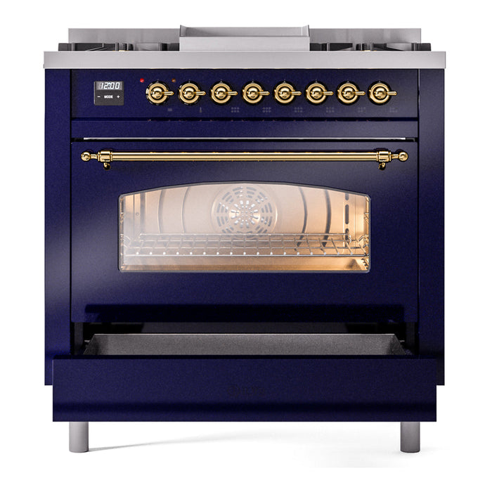 ILVE 36" Nostalgie II Dual Fuel Range with 6 Burners + Fry Top - UP36FNMP