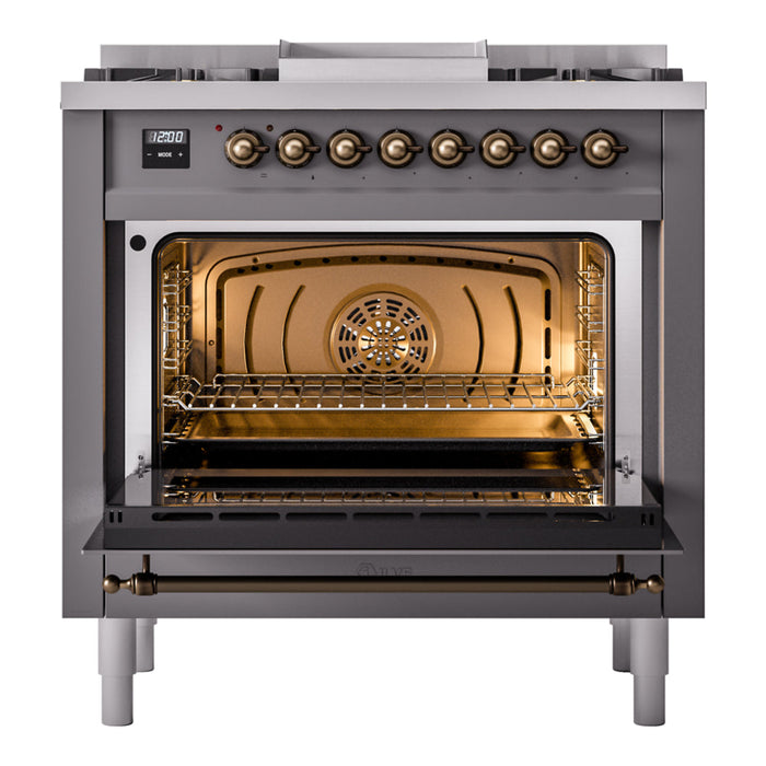 ILVE 36" Nostalgie II Dual Fuel Range with 6 Burners + Fry Top - UP36FNMP