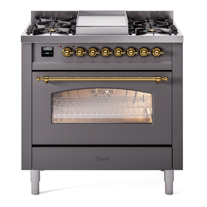 ILVE 36" Nostalgie II Dual Fuel Range with 6 Burners + Fry Top - UP36FNMP