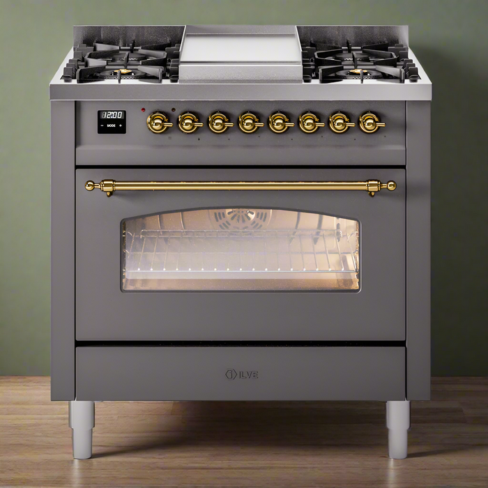 ILVE 36" Nostalgie II Dual Fuel Range with 6 Burners + Fry Top - UP36FNMP