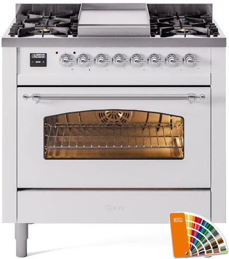 ILVE Nostalgie II 36" Dual Fuel Propane Gas Range in RAL Custom Color with Chrome Trim, UP36FNMPRACLP