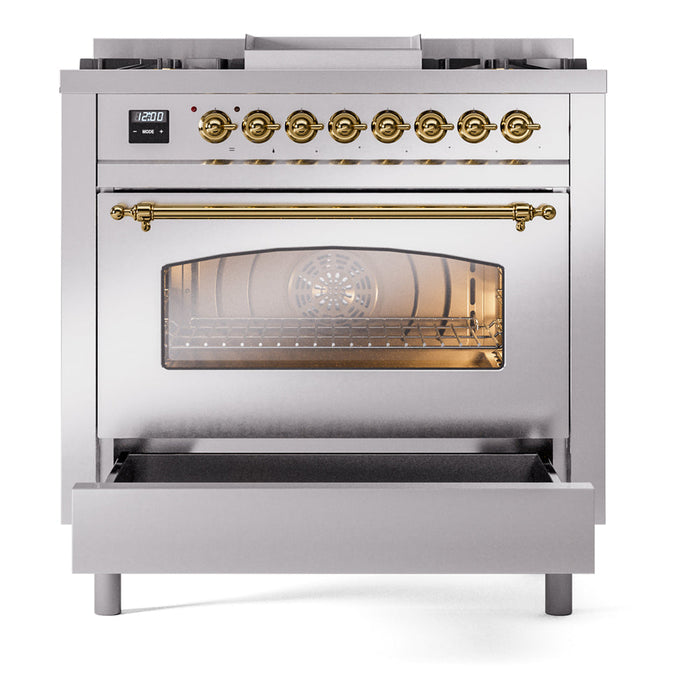 ILVE 36" Nostalgie II Dual Fuel Range with 6 Burners + Fry Top - UP36FNMP