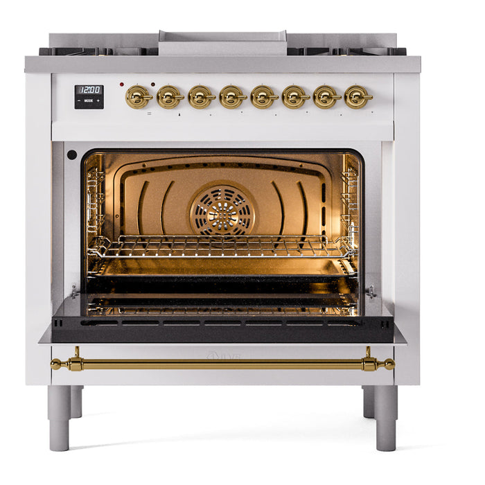 ILVE 36" Nostalgie II Dual Fuel Range with 6 Burners + Fry Top - UP36FNMP