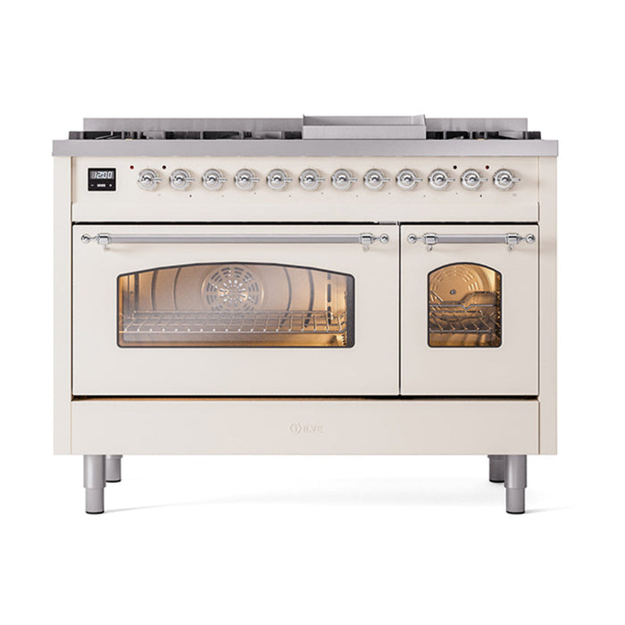 ILVE 48" Nostalgie II Dual Fuel Range with 8 Sealed Burners and Griddle - UP48FNMP