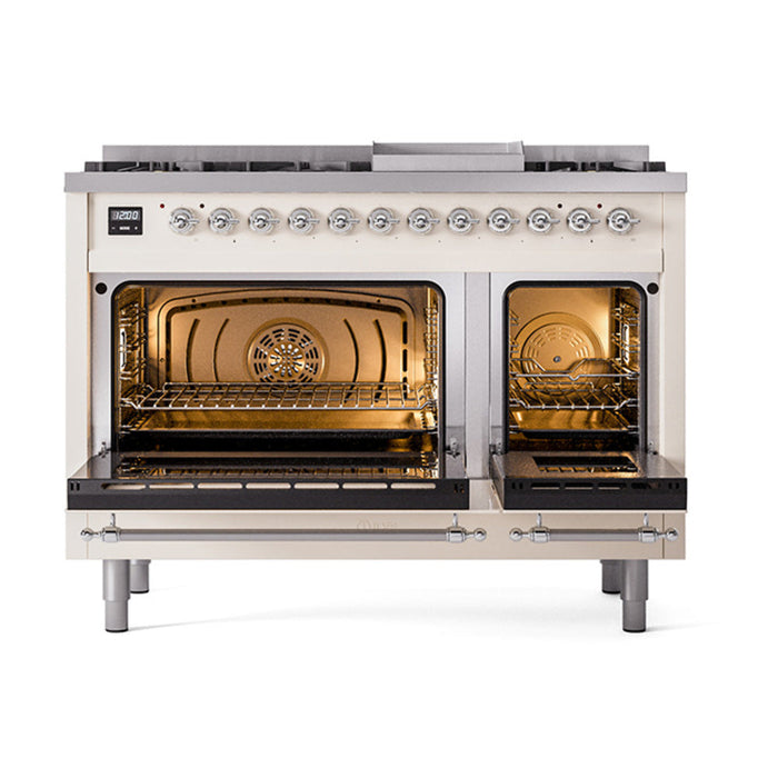 ILVE 48" Nostalgie II Dual Fuel Range with 8 Sealed Burners and Griddle - UP48FNMP