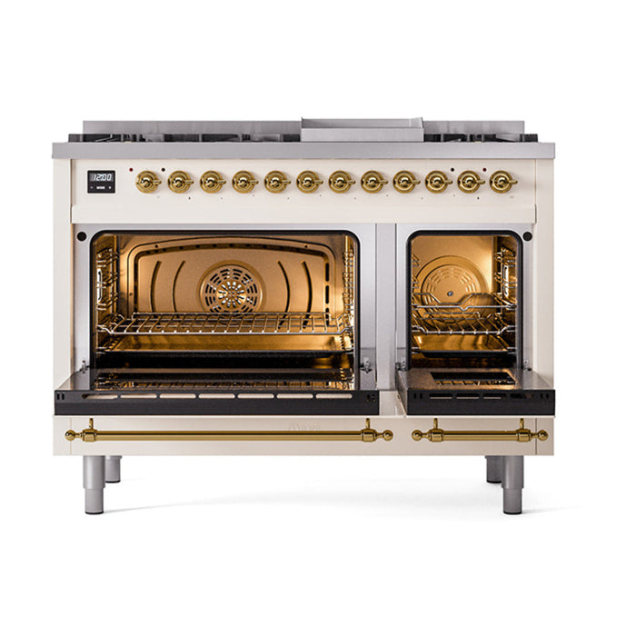 ILVE 48" Nostalgie II Dual Fuel Range with 8 Sealed Burners and Griddle - UP48FNMP