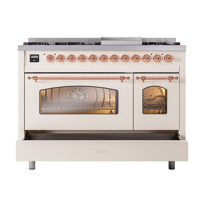 ILVE 48" Nostalgie II Dual Fuel Range with 8 Sealed Burners and Griddle - UP48FNMP