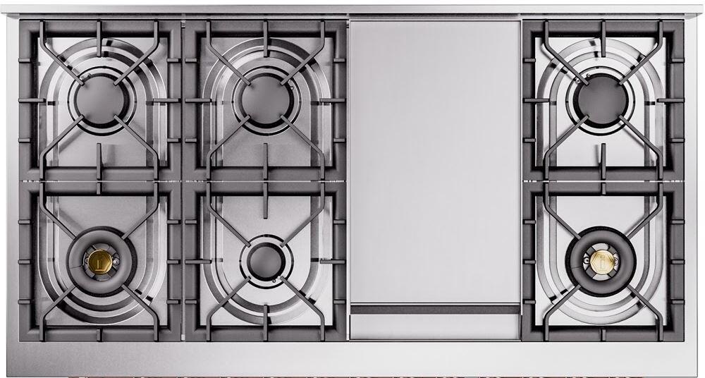 ILVE Nostalgie II 48" Dual Fuel Propane Gas Range in Blue Grey with Bronze Trim, UP48FNMPBGBLP