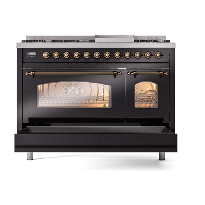 ILVE 48" Nostalgie II Dual Fuel Range with 8 Sealed Burners and Griddle - UP48FNMP