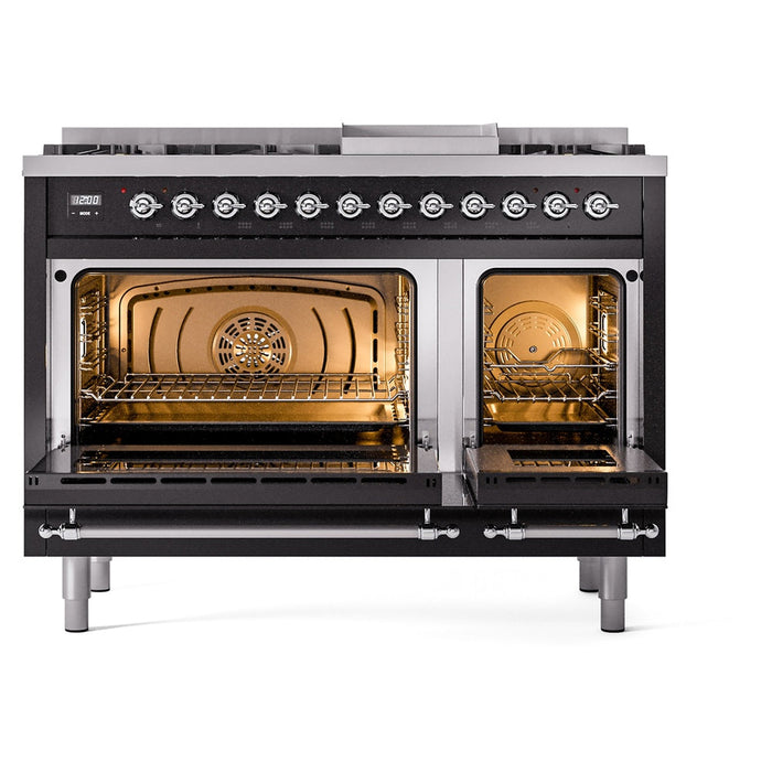 ILVE 48" Nostalgie II Dual Fuel Range with 8 Sealed Burners and Griddle - UP48FNMP