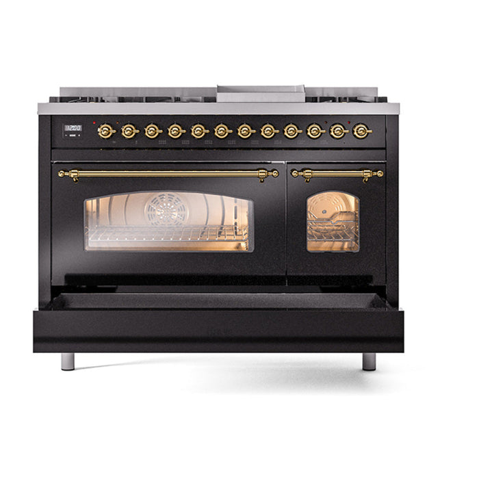 ILVE 48" Nostalgie II Dual Fuel Range with 8 Sealed Burners and Griddle - UP48FNMP